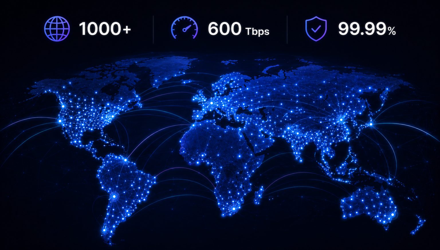 Katapy global delivery network map — 1,000+ PoPs, 600 Tbps capacity, 99.99% uptime